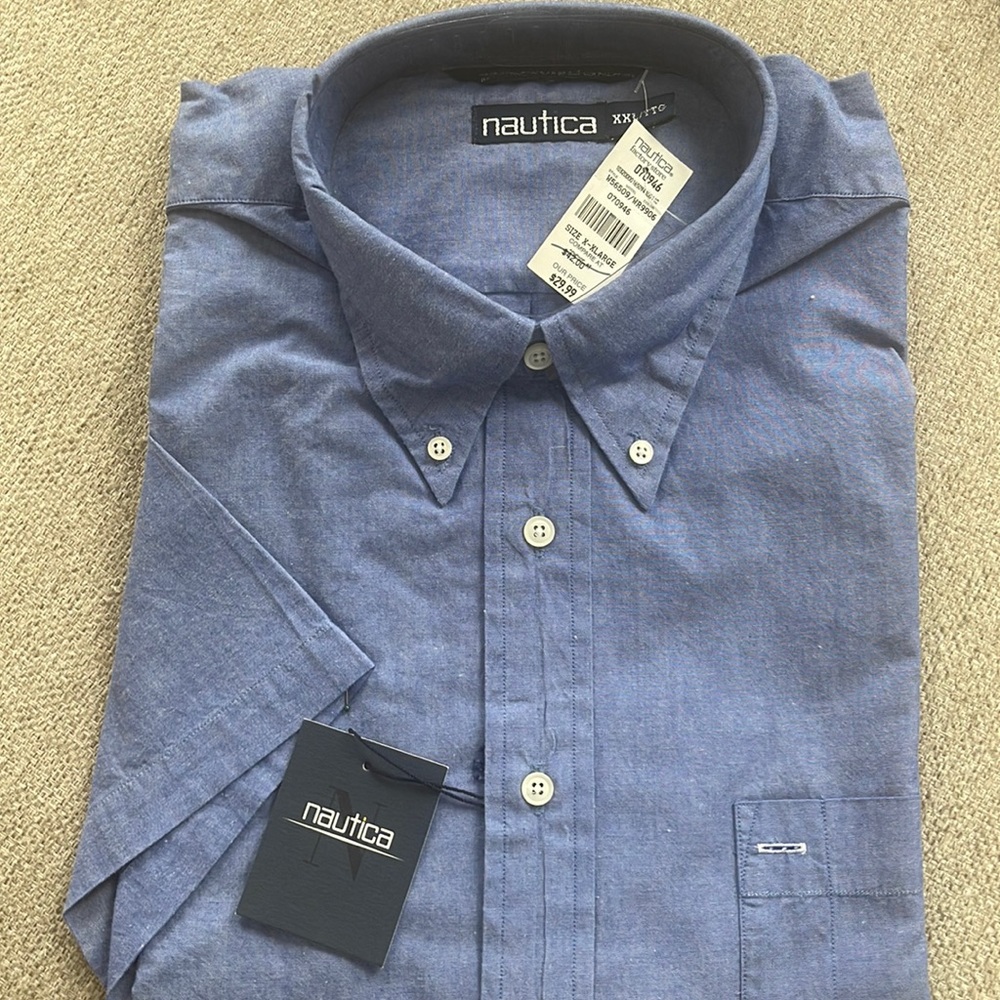 Nautical men’s short sleeve chambray shirt NWT